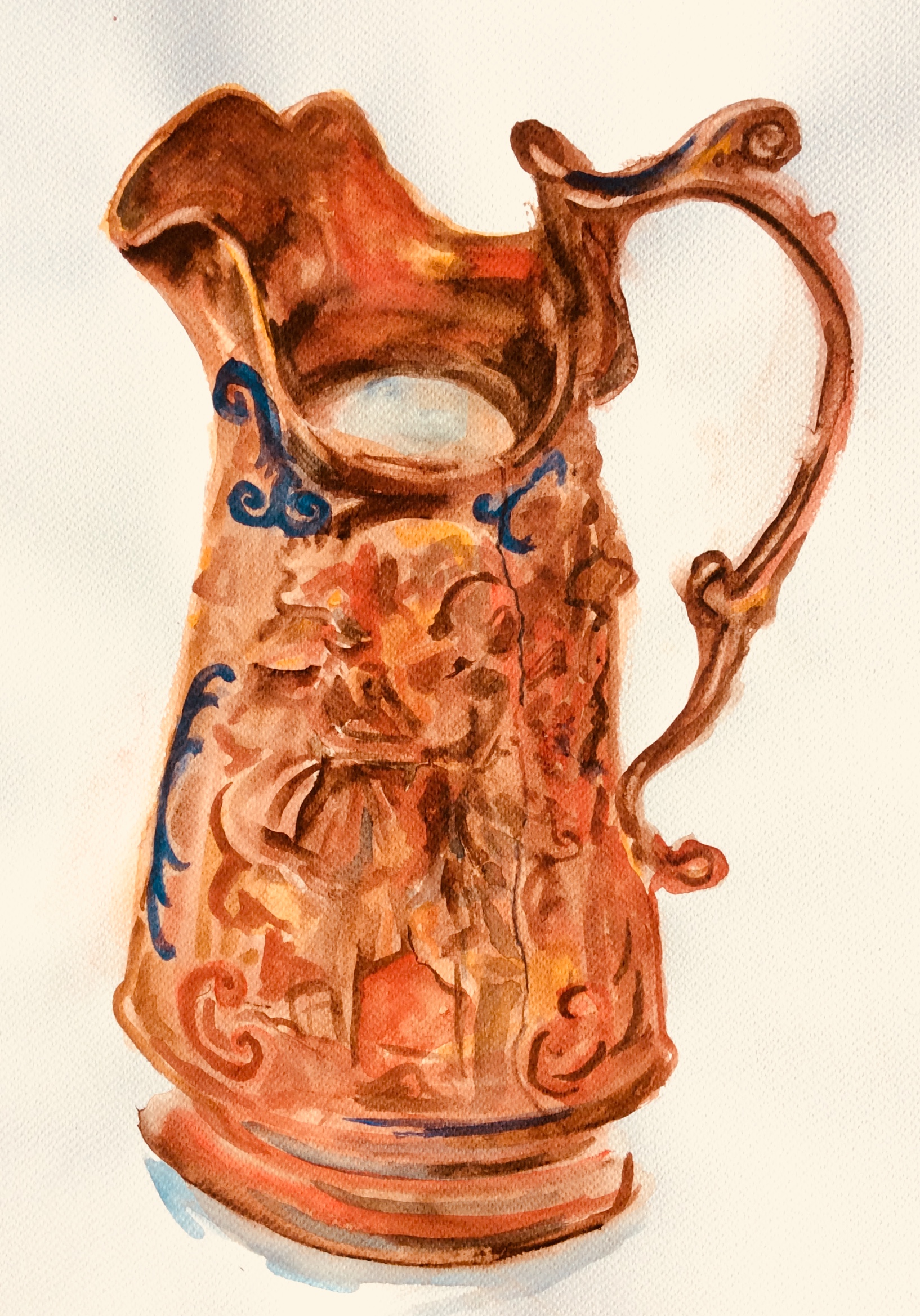 6. Lustreware dancer jug, watercolour